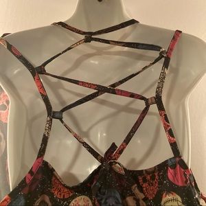 3X LOVEU.DEAR rainbow skull cage design v neck tank top black pink